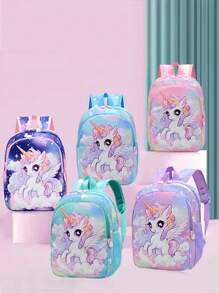 1pc 独角兽卡通印花背包幼儿园背包超轻男女生书包一年级书包可爱卡通独角兽图案，可调节肩带，马卡龙色，适合男孩女孩日常上学，上学必备物品 - 獨角獸雙肩包 - 查看 2