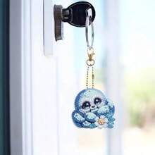 6 件蜘蛛 DIY 钻石画钥匙扣钻石艺术钥匙扣套件，DIY 手绘钥匙扣工艺品，适合成人和初学者，生日工艺家居派对装饰 - 彩色 - 查看 6
