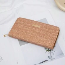 Ví dài khóa kéo đơn giản màu trơn thời trang mới, ví điện thoại di động đa năng dung lượng lớn dùng cho mục đích kinh doanh và giải trí, phù hợp với mọi loại phụ nữ và trẻ em gái sử dụng hàng ngày - màu nâu - Xem 3
