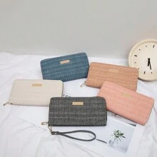 Ví dài khóa kéo đơn giản màu trơn thời trang mới, ví điện thoại di động đa năng dung lượng lớn dùng cho mục đích kinh doanh và giải trí, phù hợp với mọi loại phụ nữ và trẻ em gái sử dụng hàng ngày - màu nâu - Xem 6