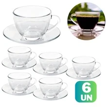Set Of 6 Pear CRYSTAL Cups With 220ml Saucers Coffee Tea Cafeteria - Phích cắm loại C của EU (220-240V) - Xem 2