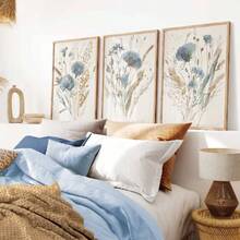 1pc Vintage Blue Beige Wild Flowers Minimal Botanical Farmhouse Art Poster Canvas Painting Wall Print Picture Living Room Home Decor No Frame - Nhiều màu - Xem 5