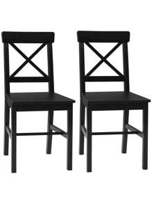HOMCOM Modern Farmhouse Dining Chairs Set Of 2, Wooden Kitchen Chairs With Cross Back, Solid Structure For Dining Room, Black,Yifei Store