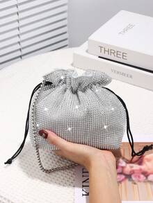 Túi dự tiệc cho nữ, Túi đeo chéo đính đá lấp lánh, Dây xích cao cấp, Thích hợp cho đám cưới, dạ hội, tiệc tùng, quà tặng sinh nhật, quà tặng ngày lễ tình nhân - Bạc - Xem 4