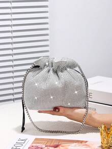 Túi dự tiệc cho nữ, Túi đeo chéo đính đá lấp lánh, Dây xích cao cấp, Thích hợp cho đám cưới, dạ hội, tiệc tùng, quà tặng sinh nhật, quà tặng ngày lễ tình nhân - Bạc - Xem 8