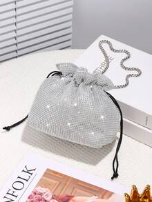 Túi dự tiệc cho nữ, Túi đeo chéo đính đá lấp lánh, Dây xích cao cấp, Thích hợp cho đám cưới, dạ hội, tiệc tùng, quà tặng sinh nhật, quà tặng ngày lễ tình nhân - Bạc - Xem 7