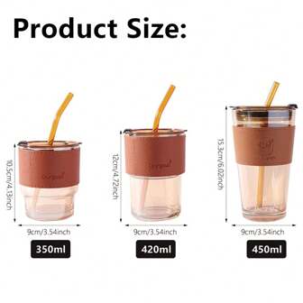 Taza de agua de vidrio de 450ml con pajita y cubierta portátil, patrón Aurora, adecuada para mujeres y parejas, 1 pieza