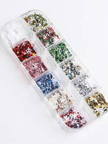 FULL BEAUTY 12 Lưới Bông Tuyết Mùa Đông Kim Sa Lấp Lánh Móng Tay Hỗn Hợp Đỏ Xanh Lá Vàng Trắng Sao Lấp Lánh Bột Gương Nghệ Thuật Làm Móng Sắc Tố Trang Trí Làm Móng - Nhiều màu - Xem 6