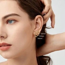 18K GOLD PLATED TWISTED DETAIL HOOP EARRINGS - Vàng - Xem 2