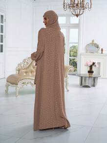 Breathable Soft Viscose Abaya With Matching Hijab, Floral Print Modest Muslim Kaftan With Flounce Cuffs - Multicolor - View 1