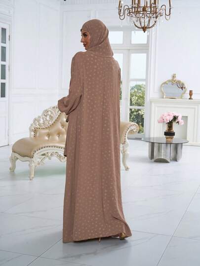 1pc Chiffon Crinkle Printed Hijab & Abaya Set, Floral Sleeve Design, Nida Fabric, Simple & Convenient For Women Daily Prayer & Outdoor Wear, Suitable For Spring/Summer/Autumn