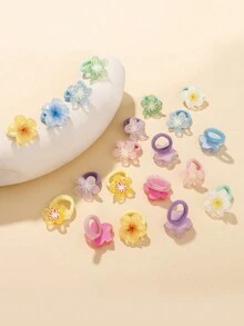 各式各样的透明彩色橡皮筋，可爱的糖果色花朵系列儿童发饰 - 20PCS - 查看 5