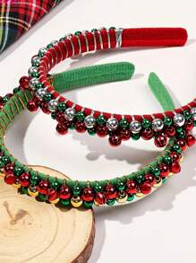 Red Headband Merry Christmas Headband Holiday Hair Hoop Christmas Christmas Bell Hairband Women Headbands Green Silver Hair Accessories - Multicolor - View 13