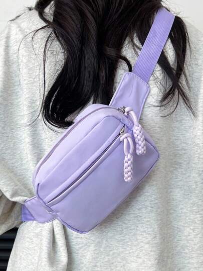 Solid Color Nylon Waist Pack, Multifunctional Sport Chest Bag, Running Cross-Body Mini Chest Pack