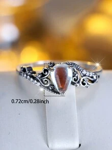Nhẫn họa tiết hoa giọt nước đá mặt trăng bạc 925 độc đáo cổ điển, trang sức thời trang phong cách Bohemian dành cho phụ nữ ngày lễ tình nhân - Màu Bạc Cổ - Xem 5
