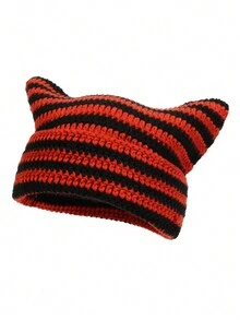 Street 1pc 男女通用 Y2k 风格猫耳手工针织帽，情侣趣味万圣节针织帽 - 彩色 - 查看 19