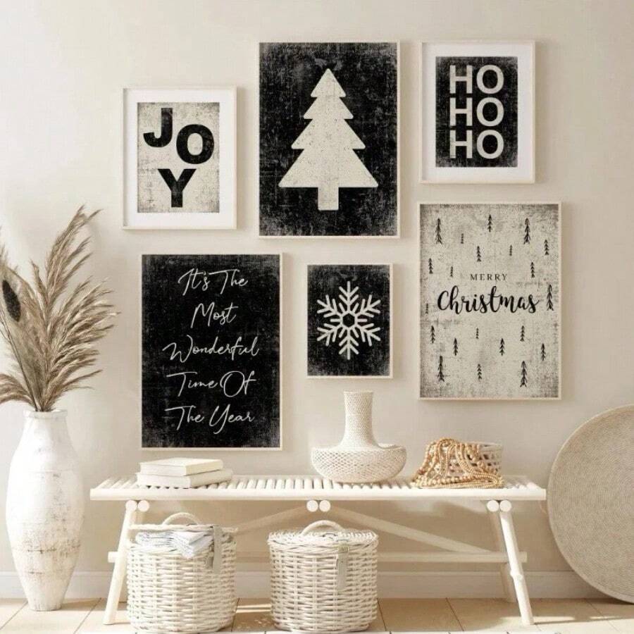 1PC Black And White Tree Farmhouse Snow Minimalist Posters And Prints Canvas Murals Home Living Room Bedroom Decoration Gifts For People No Frame Home Decor Christmas Decorations Christmas