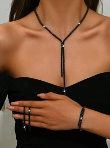 4 件套时尚百搭项链、耳环、手链首饰套装、人造方晶锆石配饰，适合女士婚礼 - 首飾套裝 - 查看 12