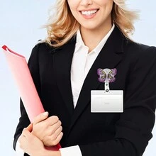 1 cái/2 cái Cuộn giữ huy hiệu hình bướm đính đá - Có thể thu vào, Kẹp cá sấu xoay, Thiết kế lấp lánh, Bền, Dễ sử dụng, Hoàn hảo cho giáo viên, tình nguyện viên, nhân viên, y tá - Nhiều màu - Xem 4