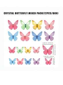 72 件/盒纸杯蛋糕装饰什锦彩色蝴蝶威化纸，生日派对甜点盘装饰 - 彩色 - 查看 3