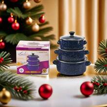 3 件套大容量经典柠檬花圆点珐琅锅汤锅煮锅炖锅适用于餐厅和家庭厨房，兼容燃气灶、电磁炉和明火 - 彩色 - 查看 14