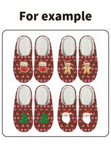 Christmas Merry Closed Toe Warm House Slippers For Men, Personalized Pattern Customized Logo, Non-Slip, Best Gift - Red - View 4