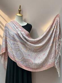 1pc Fashionable Vintage Paisley Pattern Jacquard Pashmina Scarf, Soft & Decorative Tasseled Shawl/Wrap, Suitable For Daily, Travel, And Outerwear Accessory
