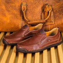 New Handmade Men Casual Outdoor Shoes Loafers Slip-On Driving Soft Leather Moccasins Formal Business Boat Shoes - Brown - View 4