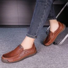 New Handmade Men Casual Outdoor Shoes Loafers Slip-On Driving Soft Leather Moccasins Formal Business Boat Shoes - Brown - View 5
