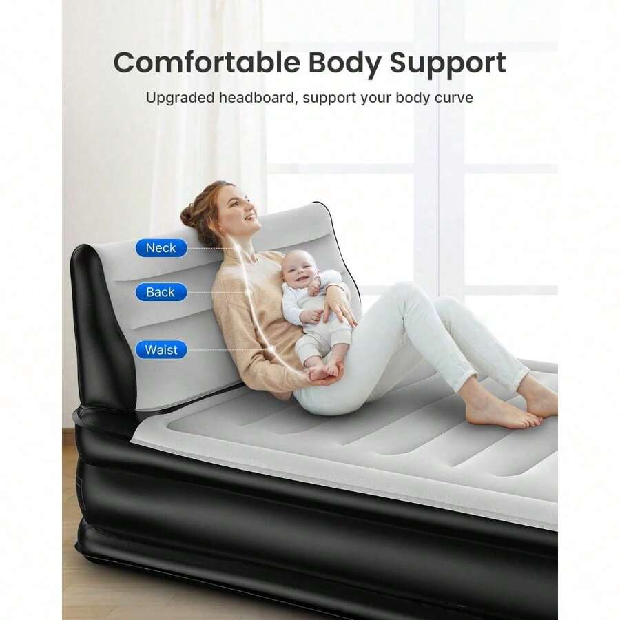 Double Airbed With Headboard, Inflatable Air Mattress With BuiltIn