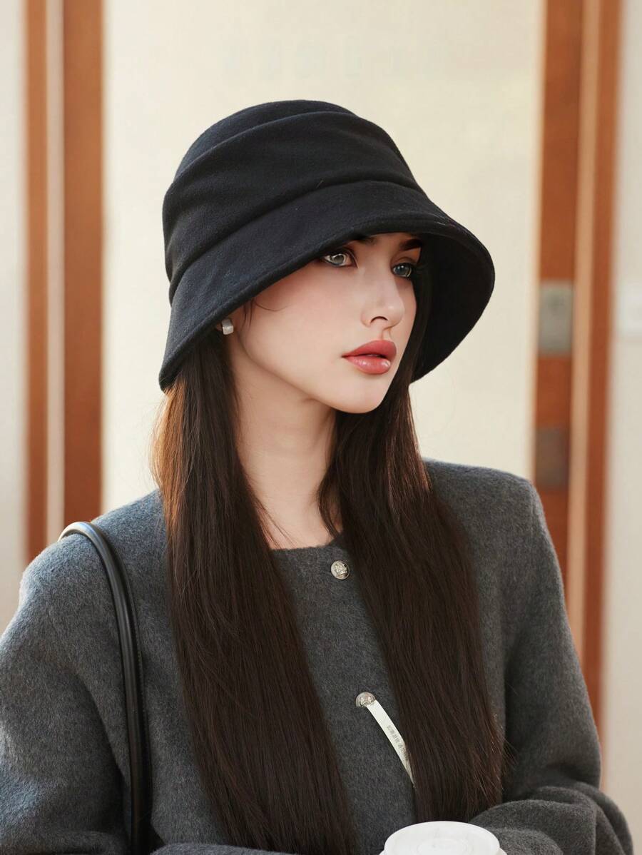 1 件女士纯色厚渔夫帽，冬季保暖耳罩可爱休闲优雅复古贝雷帽报童帽，多功能适用于户外、街头、滑雪、旅行、派对、日常使用 - MM1563 - 查看 1