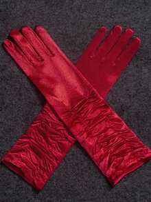 1 件长款缎面褶皱手套，彩色丁包，手指手套，舞台手套派对时尚 - 彩色 - 查看 3