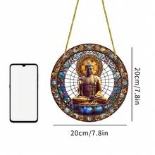 1 件 Tathagata Buddha 彩色窗户悬挂捕光器，2D 圆形亚克力装饰，适合所有季节装饰、门廊、窗户、家庭、花园、庭院、房间、送给朋友的礼物 - 彩色 - 查看 6