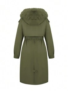 Risissida Dam Höst/Vinter Bibjacka Avtagbar Pälskrage, Vadderad Jacka, Dragkedja/Knappstängning, Fickor - Grön - Visa 2