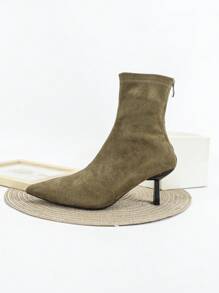 Damen Khaki Wildleder Ankle Boots & Kurzstiefel, 7cm Absatz, enge Passform, bequem & modische Stiefel, hohe Absätze, Weinglas-förmiger Absatz