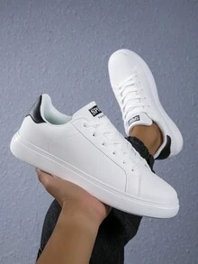 36-45系带休闲运动鞋，时尚吸睛，白色低帮帆布硫化橡胶鞋底，防滑耐磨，适合学生 - 黑與白 - 查看 4