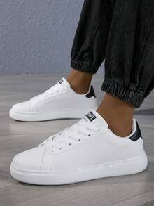 36-45系带休闲运动鞋，时尚吸睛，白色低帮帆布硫化橡胶鞋底，防滑耐磨，适合学生 - 黑與白 - 查看 2