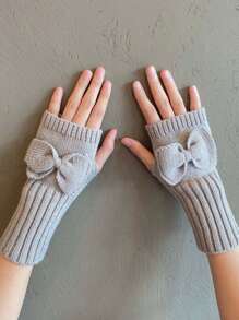 1 cặp găng tay nửa ngón đan nơ mùa đông cho nữ, ấm áp và thoáng khí - Nhiều màu - Xem 4