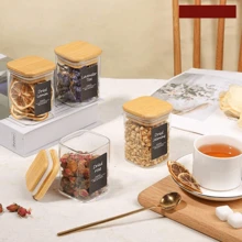 1PC/6PCS/12PCS Clear Glass Jars, Glass Condiment Jar, Spice Container With Airtight Bamboo Lids - Perfect For Tea, Coffee, Spice, Candy Storage - Includes Labels And Markers For Easy Organization - Ideal Kitchen Gadgets And Party Supplies