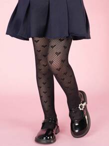 1pc Vintage Soft Breathable Heart Pattern Tights Suitable For Girls Princess Fashion Socks, Daily & Dance Wear