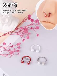 Morlyda 3Pcs/Set Cool Colorful Nose Ring Horseshoe Nose Hoops Earring 16g Stainless Steel Septum Jewelry Nose Ring Lip Ring Hinged Septum Hoops Piercing Jewelry, Septum Clicker Ring, Hoop Nose Ring For Septum, Helix, Rook, Tragus, Daith, Cartilage Earring For Women Men Halloween Piercing Body Jewelry For Party Dates Daily Wear