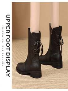 1 Đôi bốt cao gót mũi nhọn dày cho nữ, bốt ngắn phong cách phương Tây ngoài trời mùa thu/đông mới, phong cách Anh thời thượng - màu đen - Xem 2