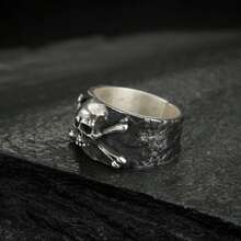 1 件欧美小众设计大胆摩托车摇滚骷髅戒指，复古风格开口指环男士 - 復古銀色 - 查看 3