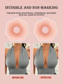 1 对 10 厘米/3.9 英寸硅胶乳头贴，可重复使用硅胶乳头贴，无肩带隐形自粘式乳贴，女士内衣及内衣配件 - 淺粉色 - 查看 3