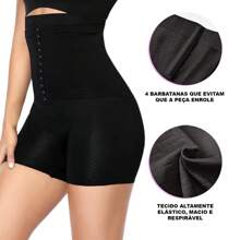 Cinta Modeladora Short Tira Barriga Com Barbatanas Não Enrola - Bege - Visão 5