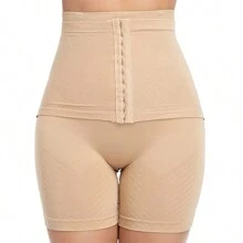 Cinta Modeladora Short Tira Barriga Com Barbatanas Não Enrola - Bege - Visão 2
