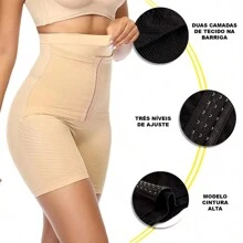 Cinta Modeladora Short Tira Barriga Com Barbatanas Não Enrola - Bege - Visão 4
