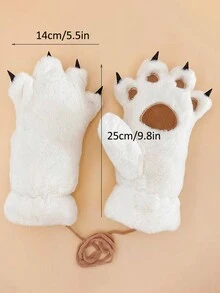 1 件冬季可爱熊爪毛绒手套，温暖挂脖设计 - 彩色 - 查看 6