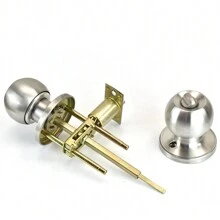 Premium Round Knob Door Lock Set - Key Entry, Adjustable Latch, Anti-Prying Cover, Solid Brass Lock Core, 304 Stainless Steel, For 25-45mm Door Thickness