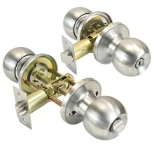 Premium Round Knob Door Lock Set - Key Entry, Adjustable Latch, Anti-Prying Cover, Solid Brass Lock Core, 304 Stainless Steel, For 25-45mm Door Thickness